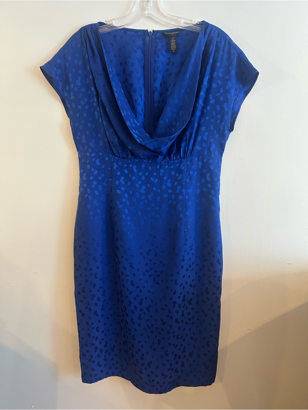 Vintage Banana Republic Factory 100% Silk Blue dress Cowl Neck Polka Dot Print